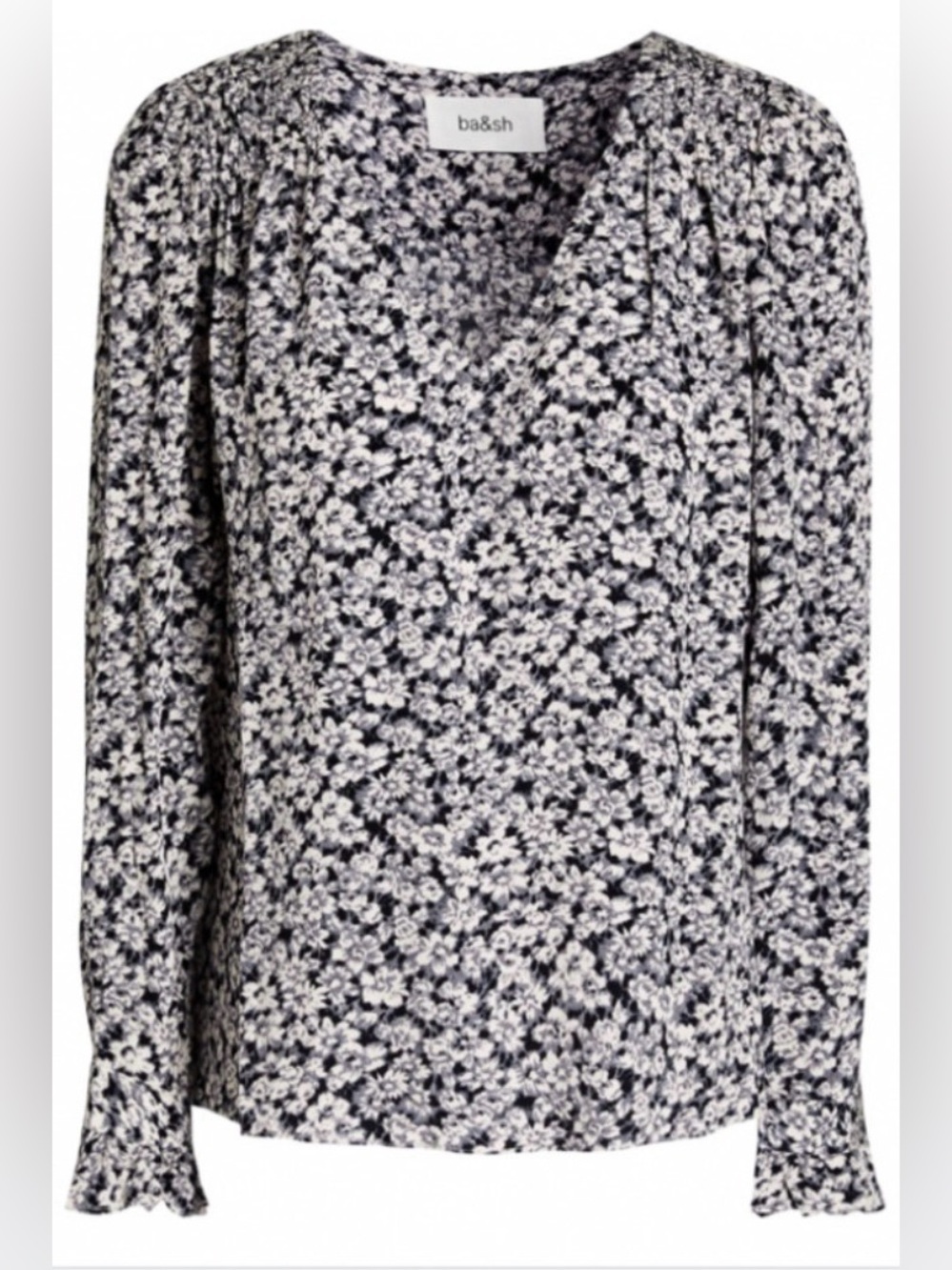 ba&sh Black and White Ditsy Floral V-Neck Blouse Size 0 Oversized